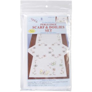 Jack Dempsey Fluttering Butterflies Stamped Perle Edge Scarf   Doilies - 1