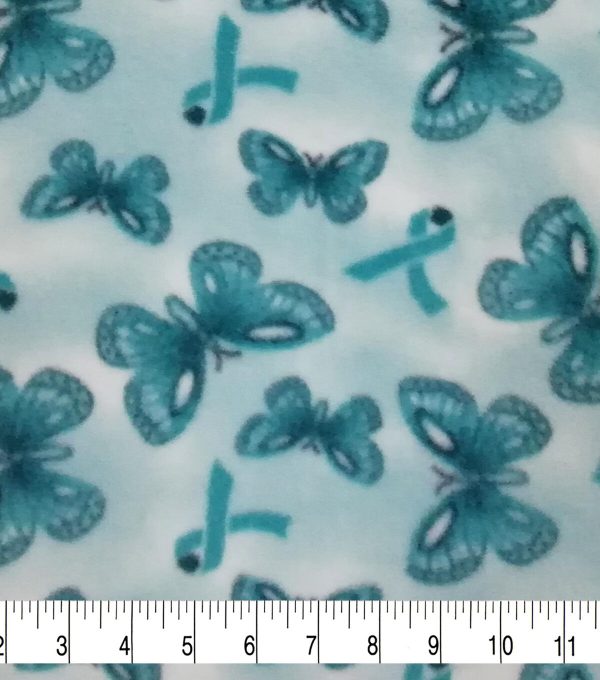 Teal Ribbons   Butterflies Anti Pill Fleece Fabric - Image 2
