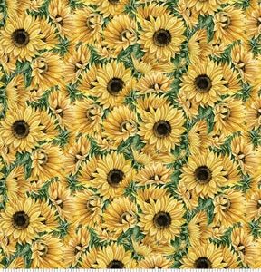 Yellow Sunflowers   Ferns Premium Cotton Fabric - 1