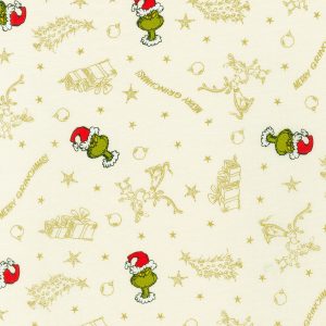 Metallic Merry Grinchmas on Ivory Christmas Cotton Fabric - 1
