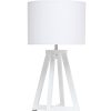 All The Rages Triangular White Wood Table Lamp with White Fabric Shade