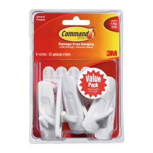Command 3lbs White Medium Hooks   Strips 18ct - 1
