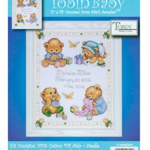 Tobin 11 x 14 Baby Bears Birth Record Counted Cross Stitch Kit - 1