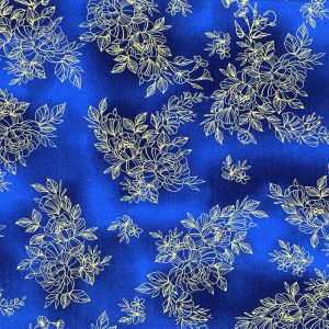 Hi Fashion Dark Blue Floral Blender Premium Metallic Cotton Fabric - 1