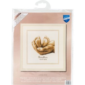 Vervaco 6.5 x 8 Little Feet Record on Aida Counted Cross Stitch Kit - 1