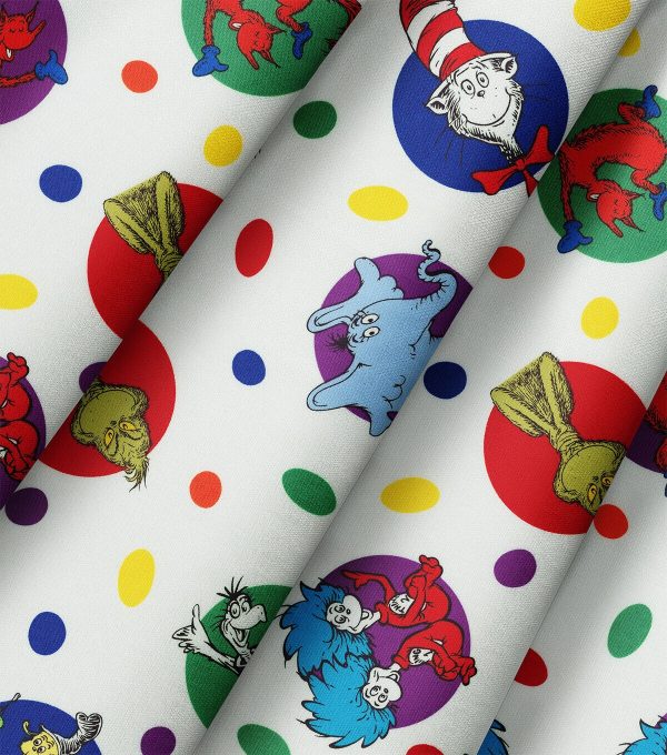 Dr Seuss Colorful Pals on White Cotton Fabric - Image 3