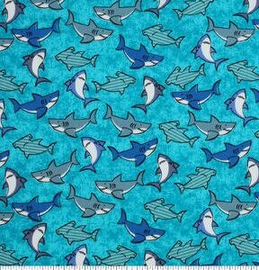 Novelty Cotton Fabric 43 Packed Sharks - 1
