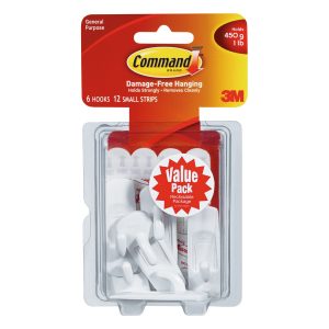 Command 1lb White Small Hooks   Strips 18ct - 1