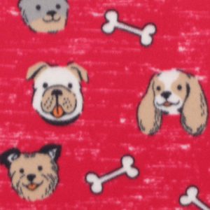 Dog Faces With Bones on Red Blizzard Fleece Fabric - 1