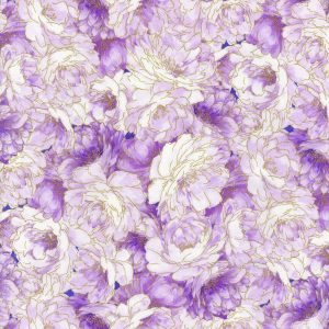 Hi Fashion Purple Garden Floral Packed Premium Metallic Cotton Fabric - 1