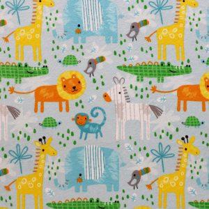 Sweet Jungle Animals On Blue Super Snuggle Flannel Fabric - 1