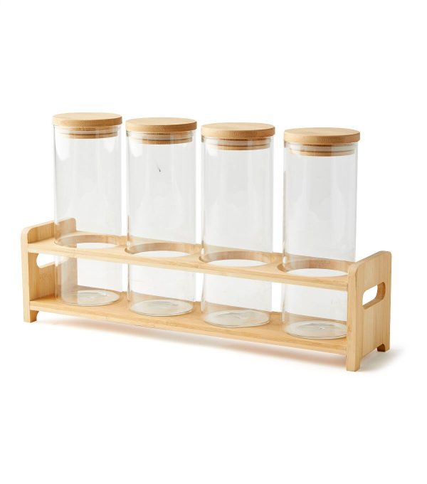 4ct Tall Glass Jars   Wood Organization Shelf by Park Lane - Image 2