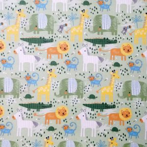 Jungle Animals on Green Super Snuggle Flannel Fabric - 1