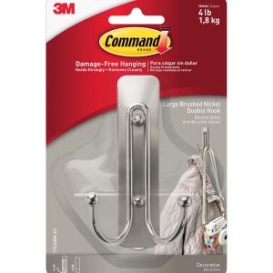 Command 4lbs Brushed Nickel Large Decorative Double Hook   Strip - 1