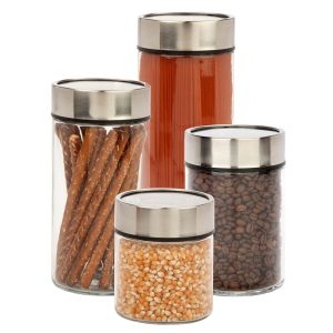 Honey Can Do 4ct Steel   Glass Canisters Fresh With Date Dials - 1