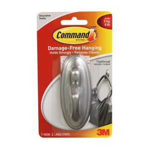 Command 5lbs Large Brushed Nickle Decorative Hook   Strips 3ct - 1