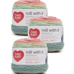 Red Heart Roll With It Sparkle 561yds Worsted Acrylic Yarn 3 Bundle - Pastel Para