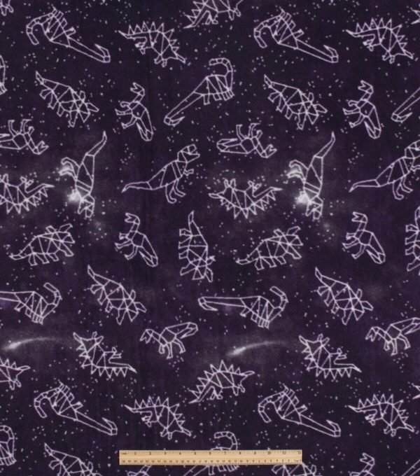 Galaxy Dinosaurs on Purple Anti Pill Fleece Fabric - Image 2