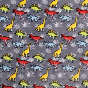 Bright Dinos On Gray Sew Lush Fleece Fabric - 1