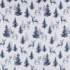 Blue Scenic Deer   Trees Anti Pill Fleece Fabric