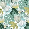 RoomMates 20.5 x 16.5  Green Retro Tropical Leaf Peel   Stick Wallpaper