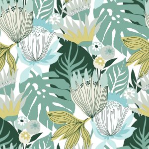 RoomMates 20.5 x 16.5  Green Retro Tropical Leaf Peel   Stick Wallpaper - 1