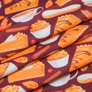 Fall Donuts   Pies on Burgundy Cotton Fabric - 1