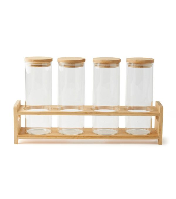 4ct Tall Glass Jars   Wood Organization Shelf by Park Lane