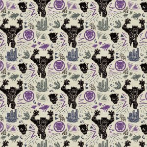 Black Panther Linocut Attack Cotton Fabric