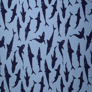 Underwater Sharks on Blue Cotton Fabric by Quilter s Showcase - 1