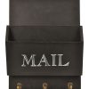 10 x 3.3 x 14 Wooden Mail Bin with Hooks Black