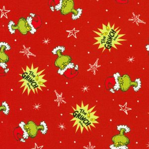 Grinch Heads   Dots on Red Christmas Cotton Fabric - 1