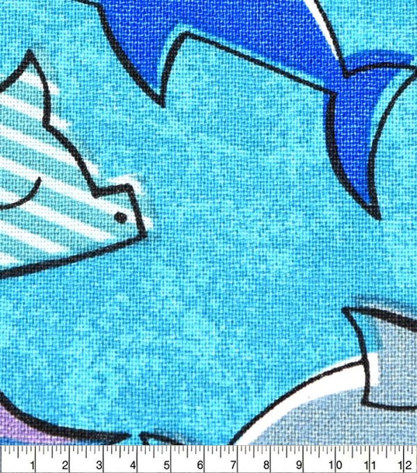 18 x 21 Sharks on Blue Novelty Cotton Fabric Quarter 1pc - Image 3