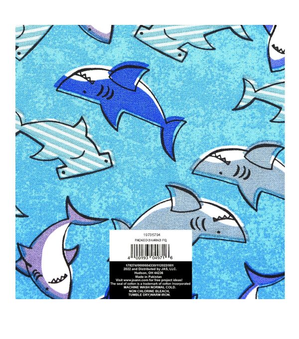 18 x 21 Sharks on Blue Novelty Cotton Fabric Quarter 1pc - Image 2