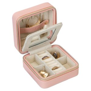 RubyCash 5 Blush Faux Leather Zippered Travel Jewelry Organizer Box - 1