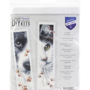 Vervaco 2 x 8 Dog   Cat Bookmark Counted Cross Stitch Kit 2ct - 1