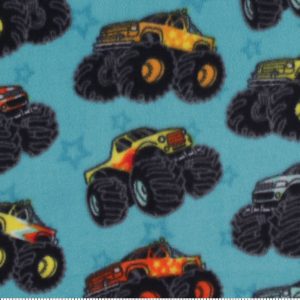 Monster Trucks on Teal Anti Pill Fleece Fabric