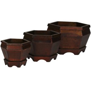 Nearly Natural 3ct Wooden Hexagon Decorative Planter - 1
