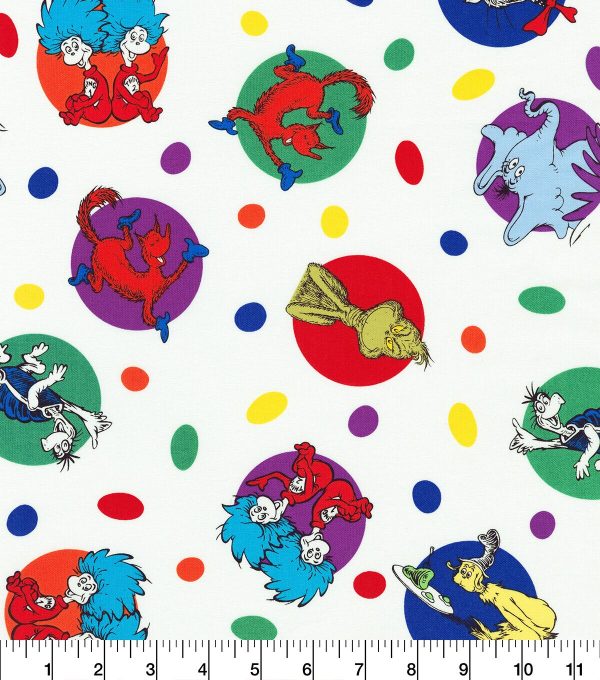 Dr Seuss Colorful Pals on White Cotton Fabric - Image 2