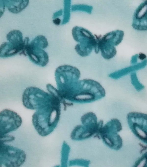 Teal Ribbons   Butterflies Anti Pill Fleece Fabric