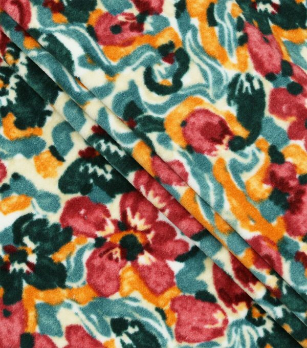 Multicolor Painted Floral Luxe Fleece Fabric - Image 2