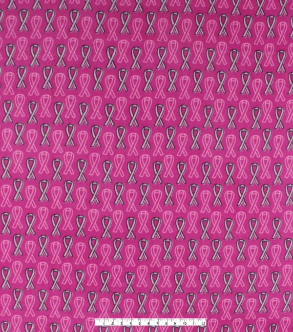 Breast Cancer Awareness Ribbons on Pink Anti Pill Fleece Fabric - Image 4