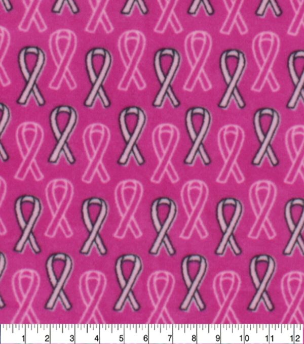 Breast Cancer Awareness Ribbons on Pink Anti Pill Fleece Fabric - Image 3