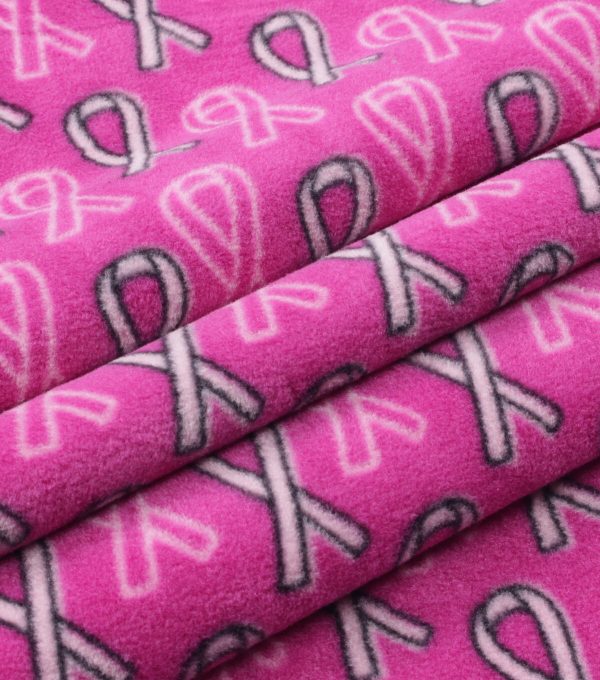 Breast Cancer Awareness Ribbons on Pink Anti Pill Fleece Fabric - Image 2