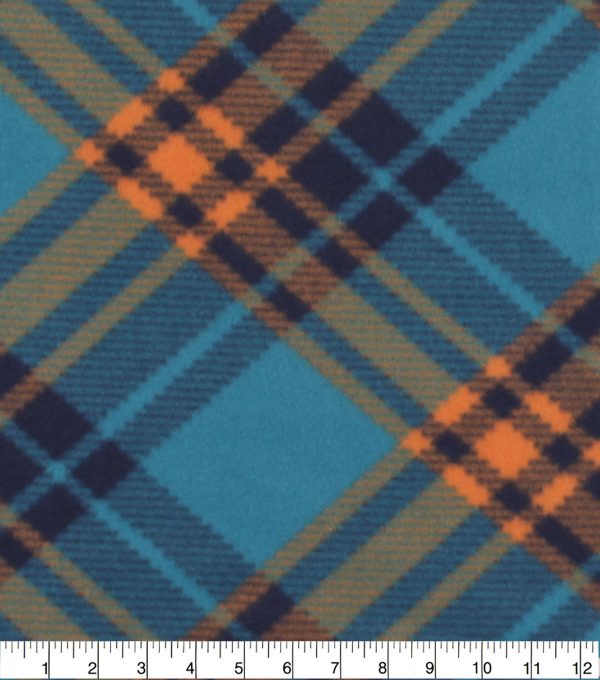 Teal Orange Bias Plaid Blizzard Fleece Fabric