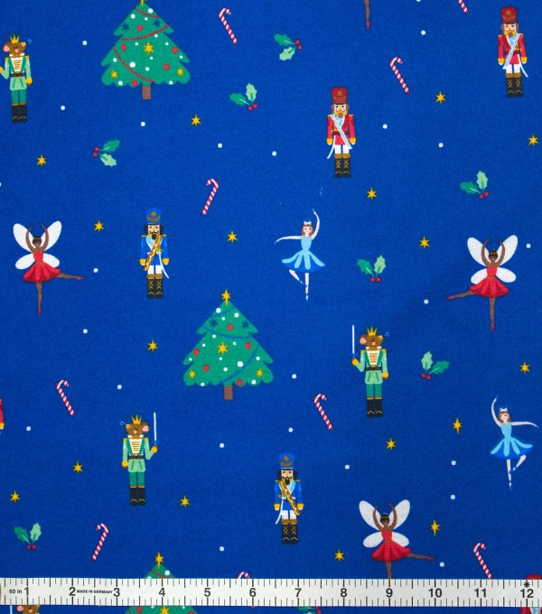 Nutcracker   Trees on Blue Super Snuggle Christmas Flannel Fabric