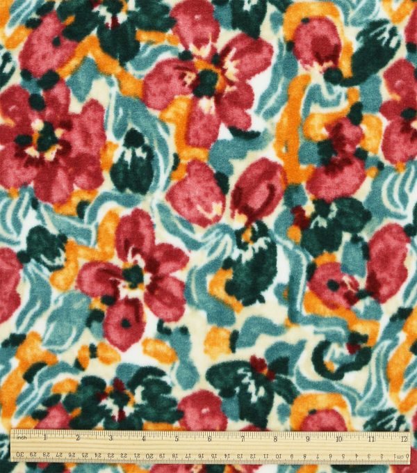 Multicolor Painted Floral Luxe Fleece Fabric - Image 3