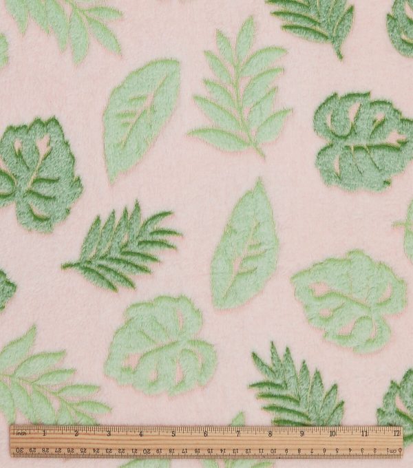 Summer Green Embossed Simple Tropical Leaves Sew Lush Fleece Fabric - Image 3