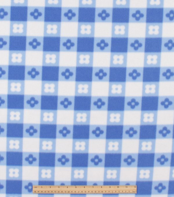 Blue Floral Gingham Blizzard Fleece Fabric - Image 2