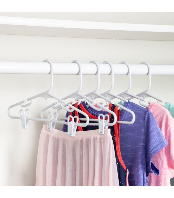 Honey Can Do 12 x 7 White Kids Clothes Hangers With Clips 18pk - Image 2